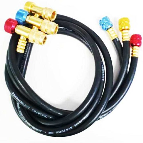 23435 – SS Black Diamond 120cm – 5/16 (R410) 3’lü Şarj Hortum Seti – Akış vanalı – Safe seal